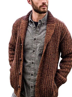 Men's cardigan solid color long sleeve knitted sweater c
