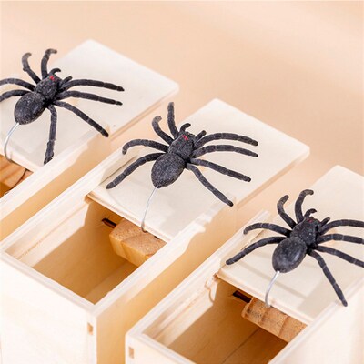 2Boxs Wooden Prank Scary Spider Box Toys Halloween Party Fav