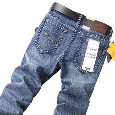 Spring and Summer Thin Jeans Mens Stetch Straight Slim-Fit