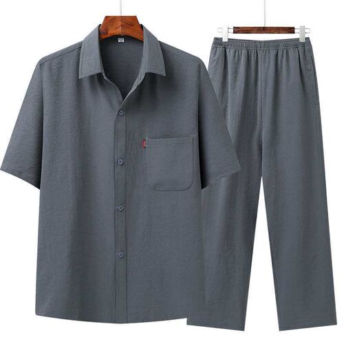 Summer Middle-aged and Elderly Mens Cotton and Linen Shirt