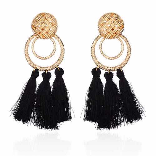 Fashion Mesh Alloy Multilayer Geometric Braided Tassel Earri