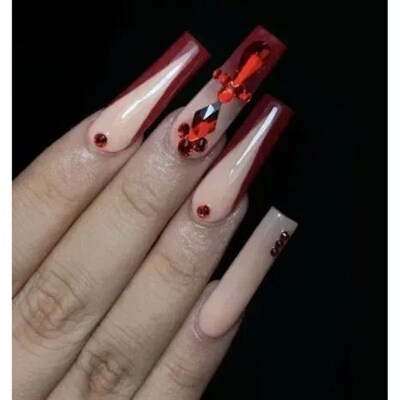 24Pcs Gradient Long Coffin False Nails with Green Rhinestone