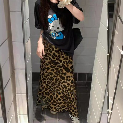 2025 Summer New Leopard Print Split Skirt Chic Design Sense