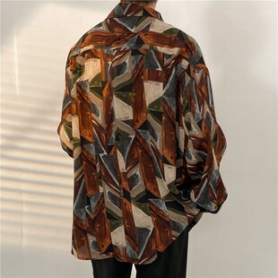 Antique Vintage Long sleeve Shirt for Men Streetwear Korea S