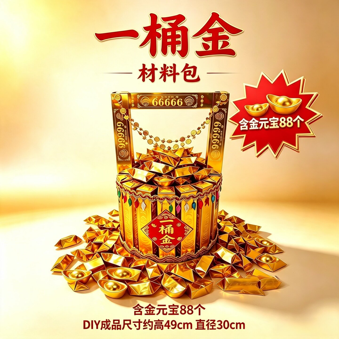 一桶金成品发货DIY材料包黄金万两金条元宝金山手工制作加厚高亮