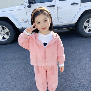 A02 宝宝休闲儿童简约春装 休闲连帽套韩国女童外套套装