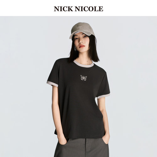 NICK&NICOLE小蝴蝶2026夏新款时尚短袖百搭通勤修身显瘦松弛韩风