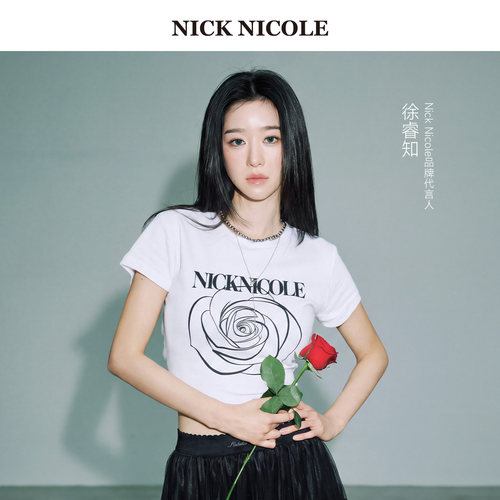 NICK&NICOLE小蝴蝶2026新款夏季休闲时尚百搭玫瑰字母T恤松弛韩风