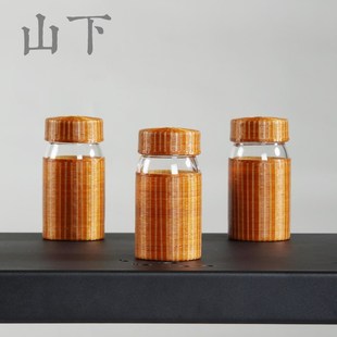 扣竹丝玻璃杯泡茶杯喝水杯品茶杯茶道配件茶人非遗手工竹编杯