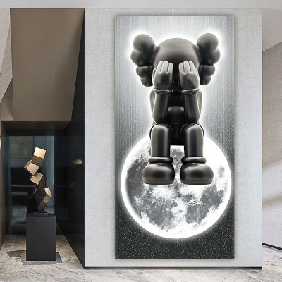 KAWS入户玄关贴画芝麻街墙贴纸卡通公仔背景壁画防水自粘画