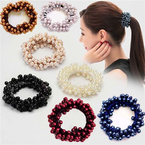 6 Colors Elegant Pearl Hair Ties For Women Girls Scrunchies
