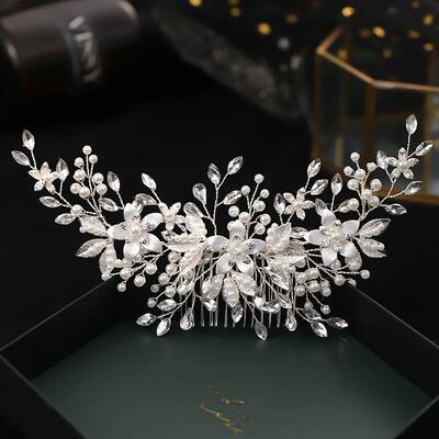 Silver Color Flower Hair Comb Clip Girls Handmade Alloy Pear