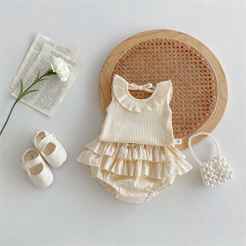 Summer Girls Fashionable Set Backless Lotus Leaf Collar Vest
