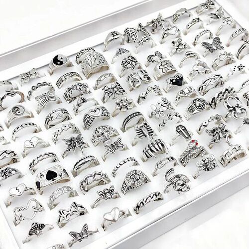 50/100Pcs/Lot Hip Hop Vintage Rings for Women Wholesale Punk