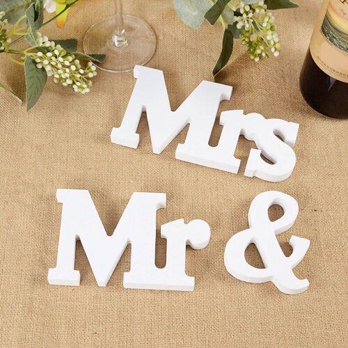 3Pcs/set Mr & Mrs White Letter Wooden Sign for Rustic Weddin