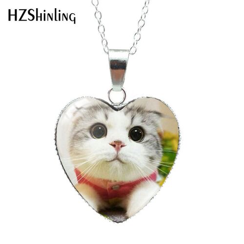 2020 Cartoon cats Patten Heart Shaped Glass Dome Neckalce Fa