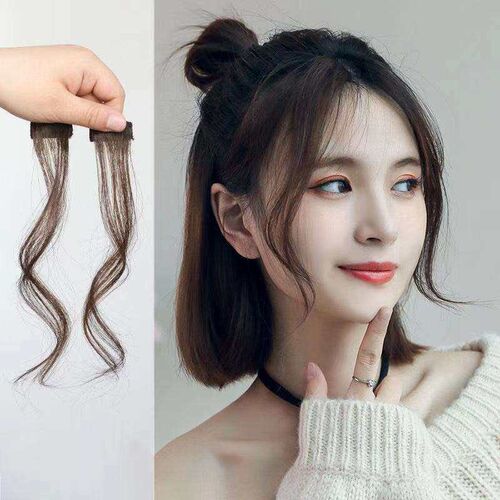 Long Must Bangs Wig Womens Eight-character Micro-roll Side