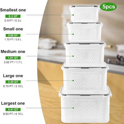 Large Fruit Containers for Fridge Food Storage Vegetables