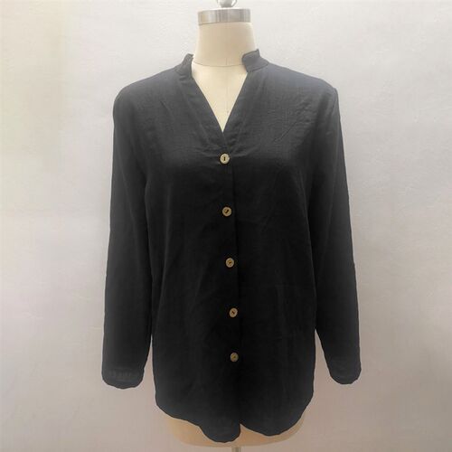 Blouses Women Solid Color Long Sleeve Stand Collar Single-br