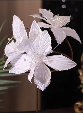 White Satin flower Petal Clip on Side Brides Hair Flower br