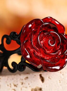 Vintage Gothic Red Rose Ring Adjustable Hollow Rings for Wom