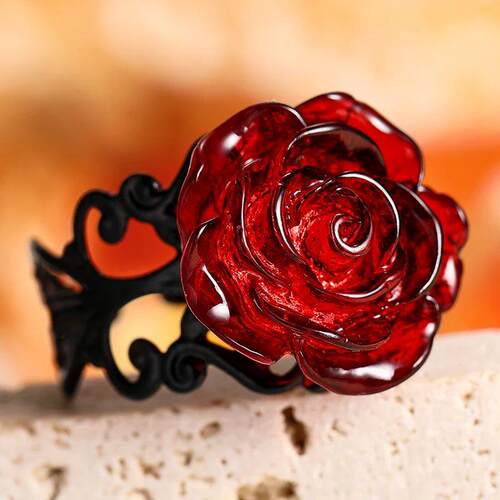Vintage Gothic Red Rose Ring Adjustable Hollow Rings for Wom