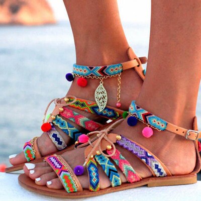 Womens Sandals Summer Shoes Bohemian Gladiator Leather Sand