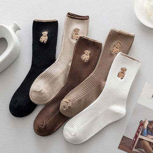 New Cute Bear Socks Women High Cotton Keep Warm Brown Winter