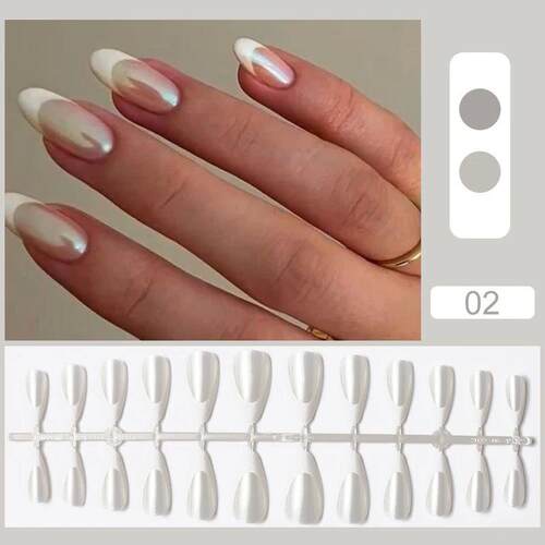 24Pcs/Set White French Press on Fake Nails Full Cover Artifi