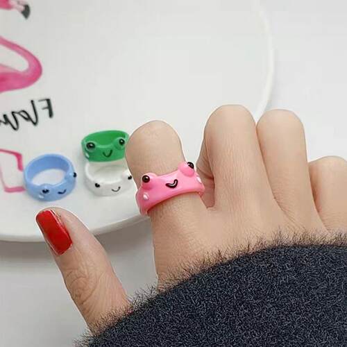 Cute Smile Frog Resin Rings For Women Girls Funny Cartoon Be
