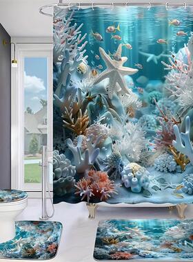 3d Beach Scenery Shower Curtains Sea Ocean Mediterranean Bat