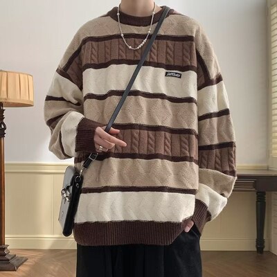 2023 Autumn Contrast Color Striped Sweater Men Fashion Winte