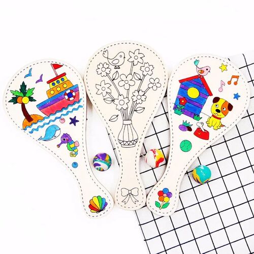 Random style white blank wooden racket with ball DIY craft t