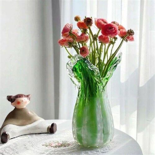 Green Cabbage Vase For Flowers Handmade Glass Vase