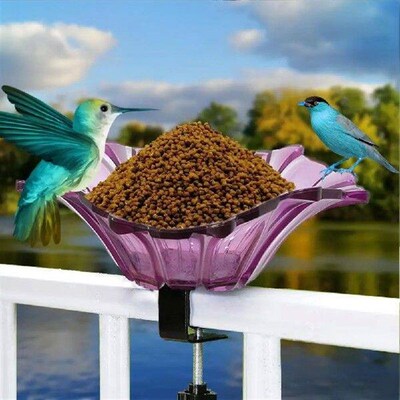 Bird Feeder with Fence Clamps Glass Bird Bath Bowl with