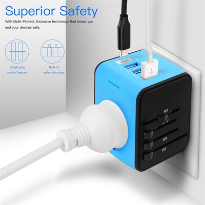 International Universal Travel Adapter 3 USB &Type-C Outlet