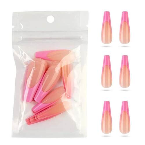 20PCS/Bag False Nails Long Coffin French Frosted Full Cover