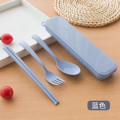 Wheat Straw Cutlery Set Portable Colorful Gift Box for Campi
