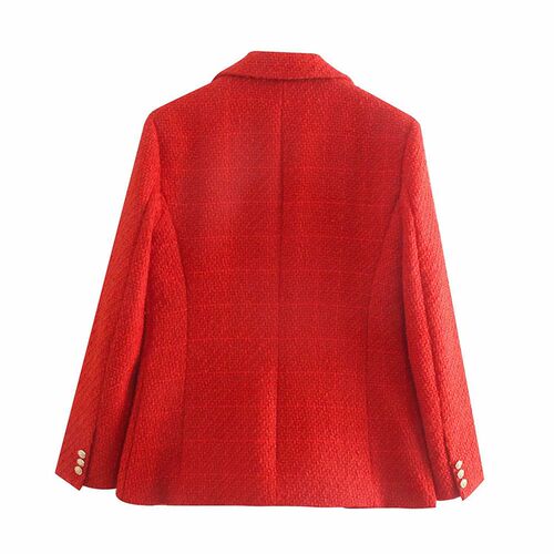 Women 2021 Fashion Texture Double Breasted Woolen Check Blaz