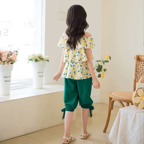 Girls Floral Suit Summer Girls Shirt Pants Two-piece Suit