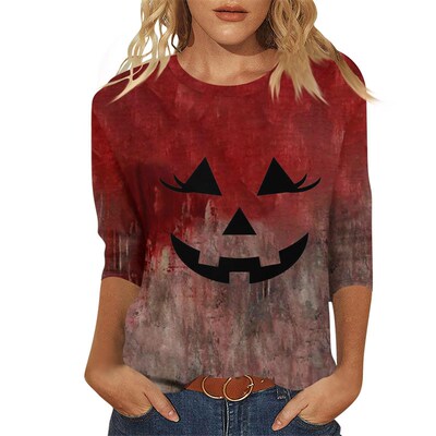 Halloween seven quarter sleeve thin T-shirt top万圣节上衣