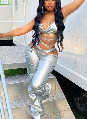 Kliou Shiny Women Pants Hipster Solid Faux PU Leather High S