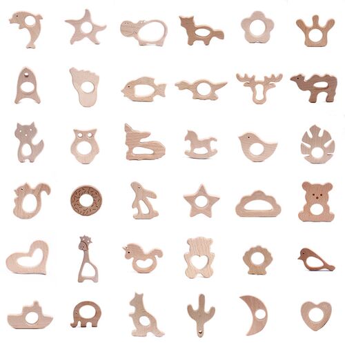 Baby Infant Accesories New Baby Teether Wooden Animal Pacifi