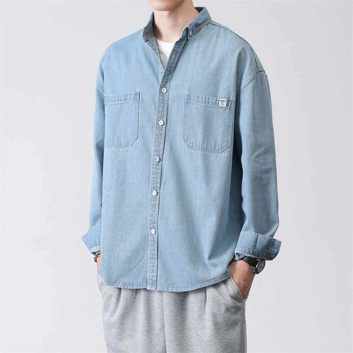 Denim Shirt Mens tendy Ins Loose Handsome All-Match Long-Sl