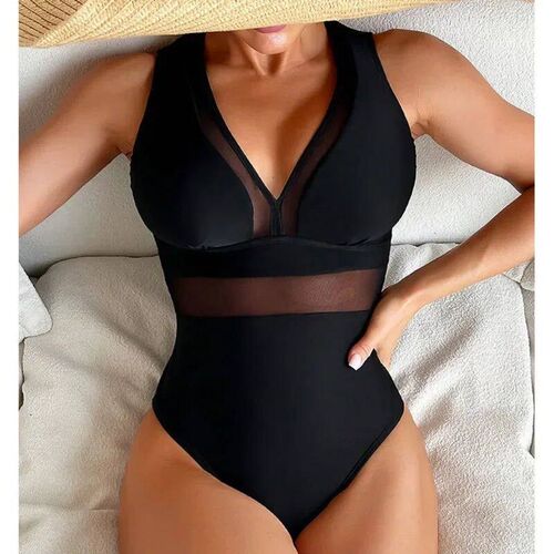 2024 Black Net Large Size Swimwear Female Plus Size One-Piec
