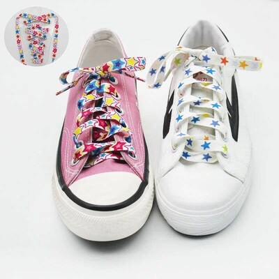 1 Pair Rainbow Color  White Black  Pink Star Shoelaces For