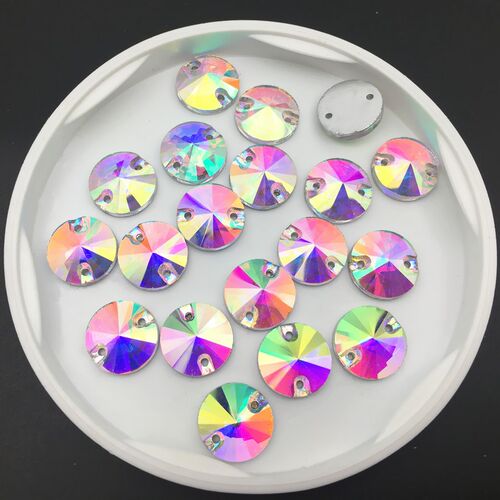 8mm 10mm 12mm 14mm Round Rivoli Glass Sew On Rhinestones Cry