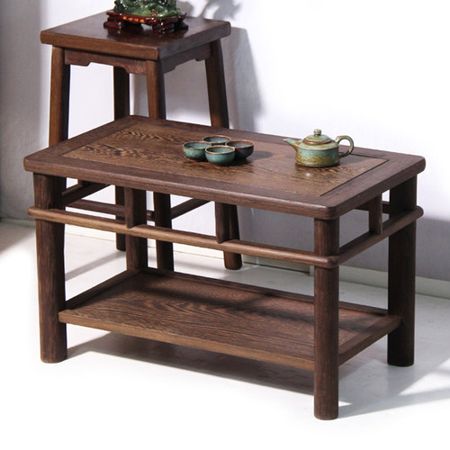 中式鸡翅木茶桌层茶几小户型红木矮桌全实木餐桌椅简约长条桌子