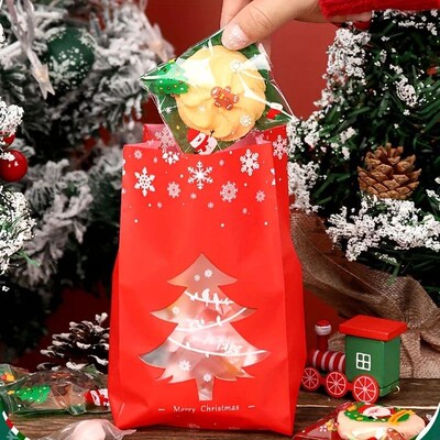10 Pcs Christmas Packaging Bags, Candy Chocolate Biscuit Foo