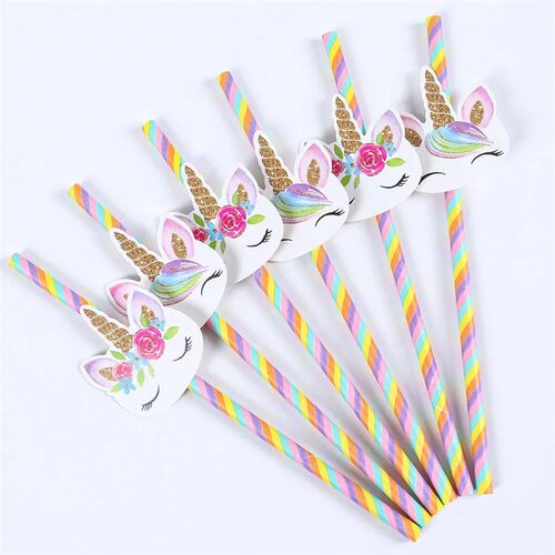 Unicorn Disposable Straws Unicorn Rainbow Party Tableware Bi